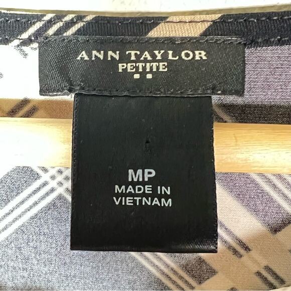 Ann Taylor black and brown plaid 3/4 sleeve dress size medium petite MP B108 - Picture 2 of 4